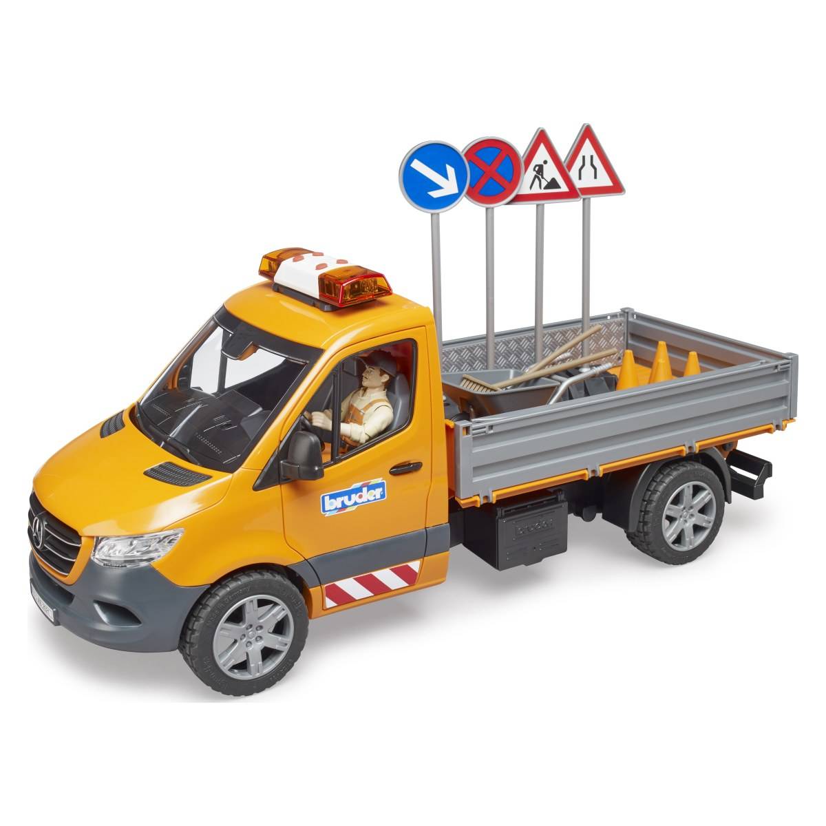 BRUDER 02677 - Mercedes Benz Sprinter basculabil cu girofar, sofer si accesorii