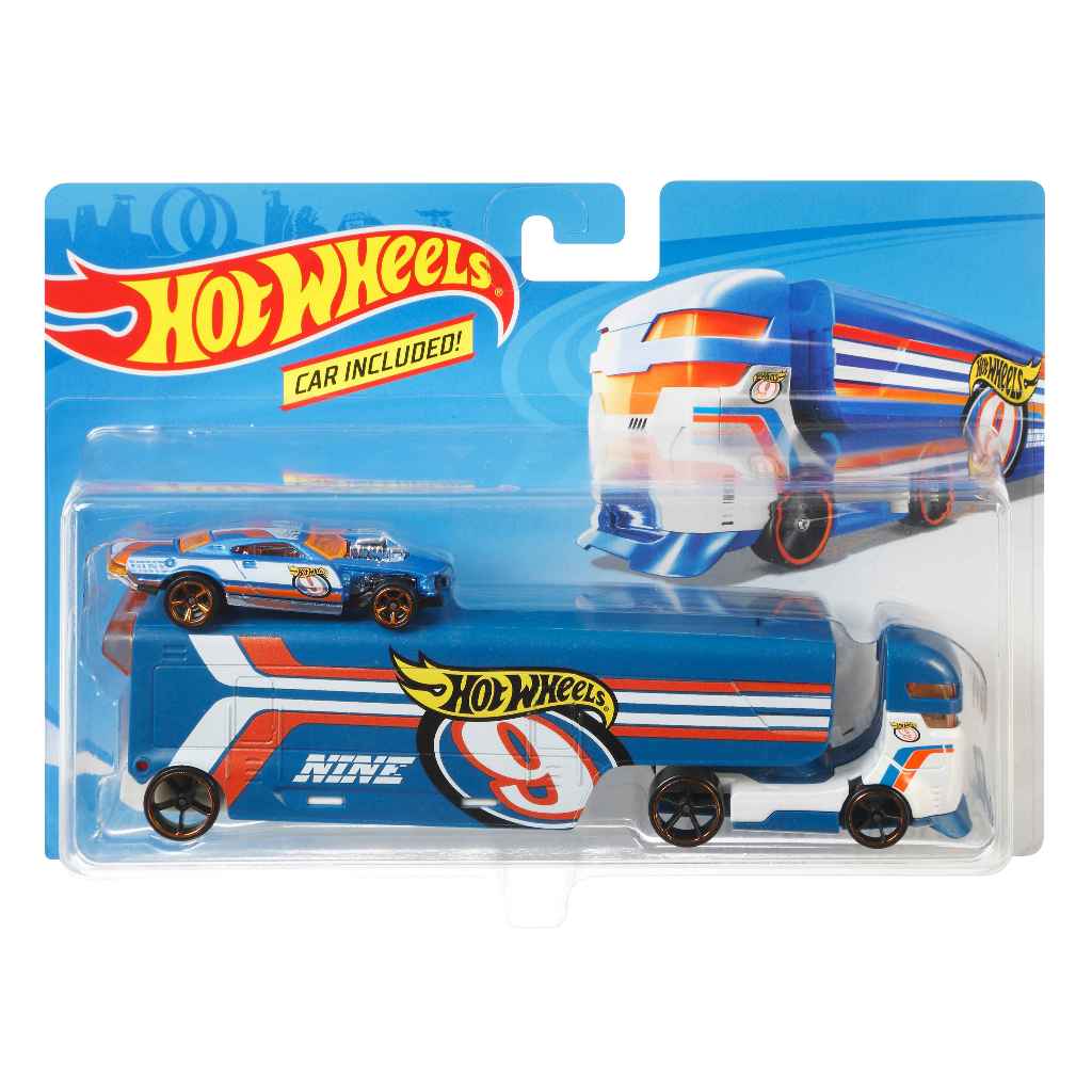 Camion Speedway Hauler Super Rigs cu masinuta - 1/64 Hot Wheels