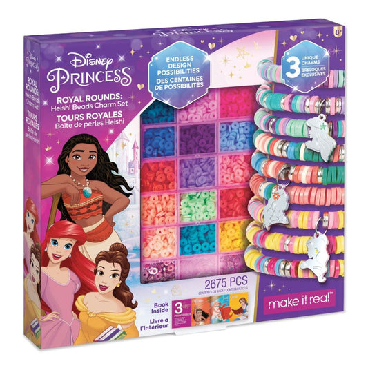 Set de creat bratari Make It Real, Disney Princess Royal Rounds, Heishi Beads Charm (2675 piese)