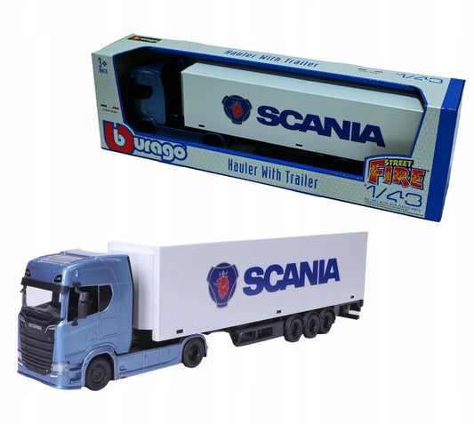 TIR Scania S730 Semi-trailer alb/albastru - 1/43 Bburago
