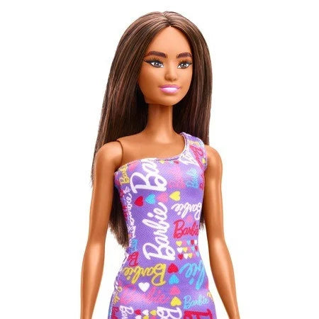 Papusa Barbie satena cu rochita mov