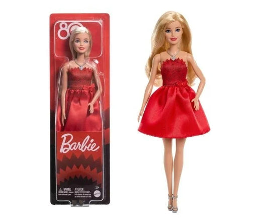 Papusa Barbie cu rochita rosie