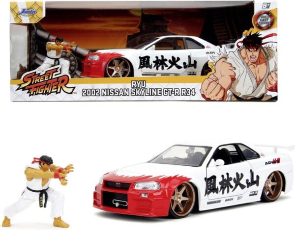 Nissan Skyline GT-R R34 2002 si figurina Ryu - 1/24 Jada