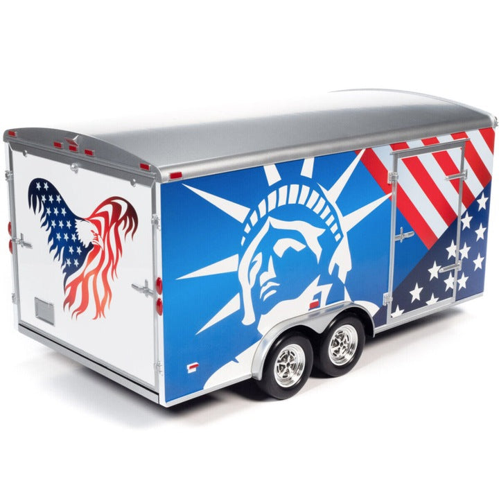 Remorca - Platforma auto Enclosed Trailer Patriotic USA- 1:18 Auto World
