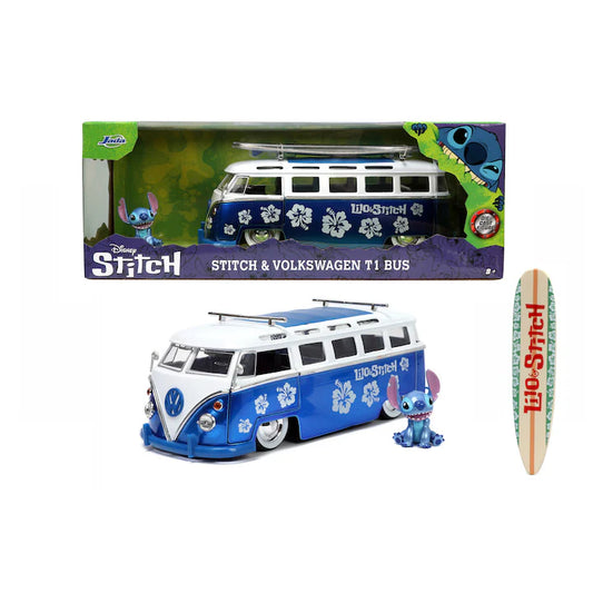 Volkswagen T1 Bus si figurina Stitch - 1/24 Jada
