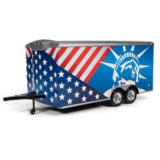 Remorca - Platforma auto Enclosed Trailer Patriotic USA- 1:18 Auto World