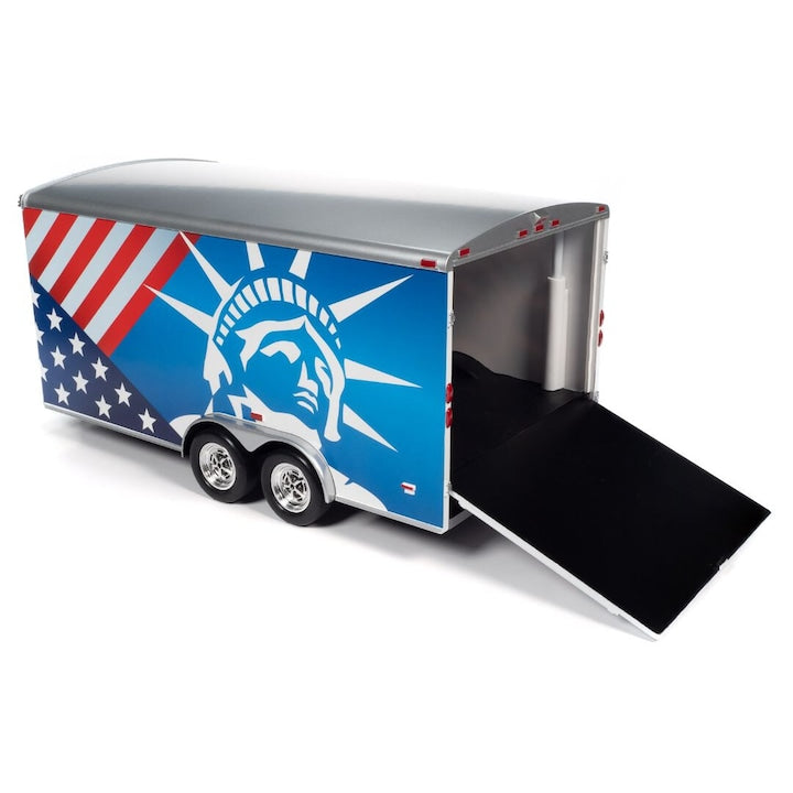 Remorca - Platforma auto Enclosed Trailer Patriotic USA- 1:18 Auto World