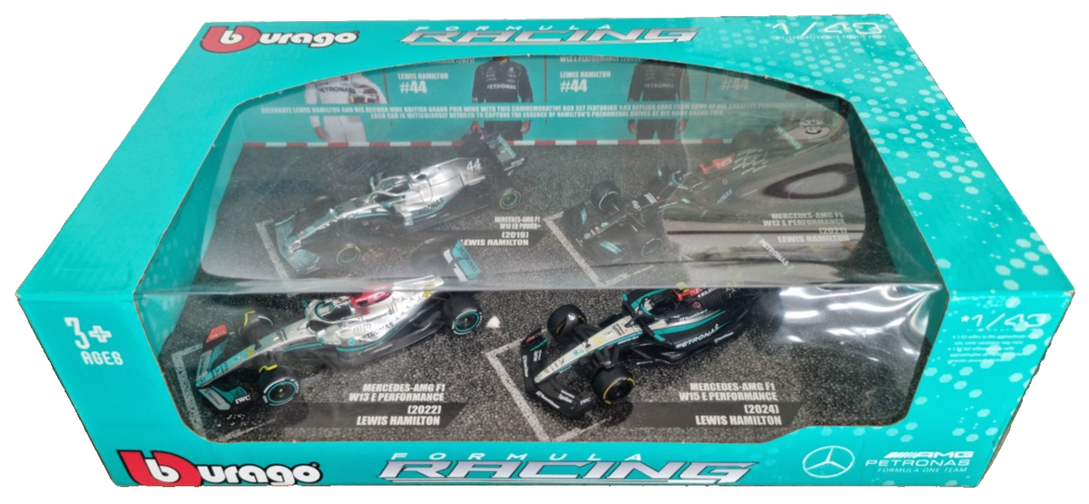 Set 4 machete Formula 1 Mercedes Hamilton 2019,2021,2022 si 2024 - 1/43 Bburago