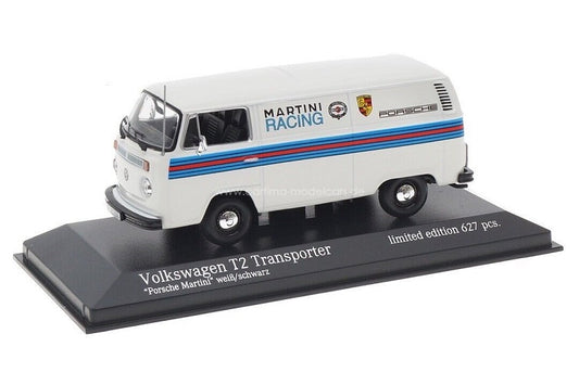 Volkswagen T2 Transporter "Porsche Martini" alb 1/627pcs cu vitrina plexiglass - 1/43 Minichamps