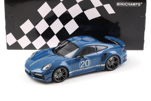 Porsche 911 Turbo S cu pachet sport 2021 albastru 1/504 pcs - 1/18 Minichamps
