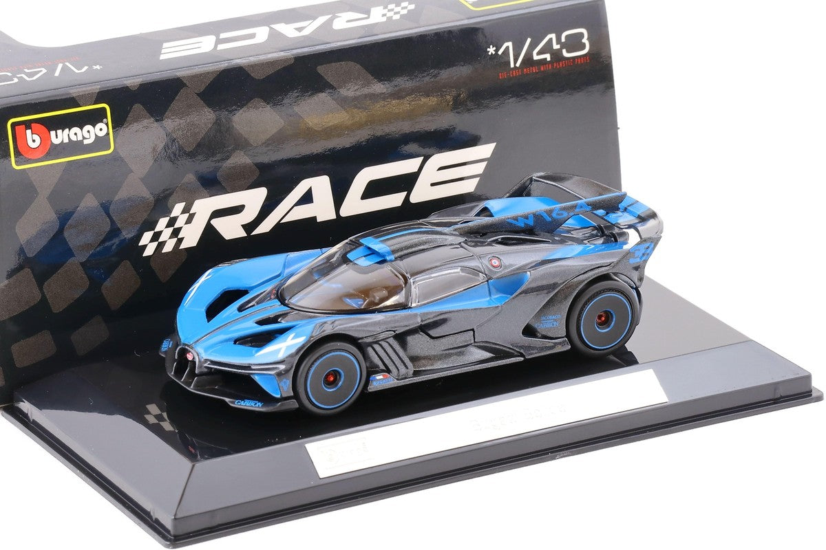 Bugatti Bolide gri/albastru cu vitrina plexiglass - 1/43 Bburago