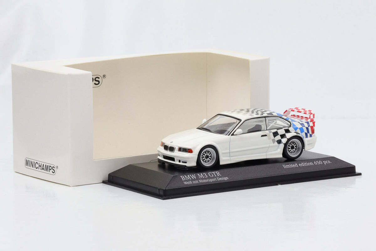 BMW M3 GTR E36 1993 alb Motorsport design 1/650pcs cu vitrina plexiglass - 1/43 Minichamps