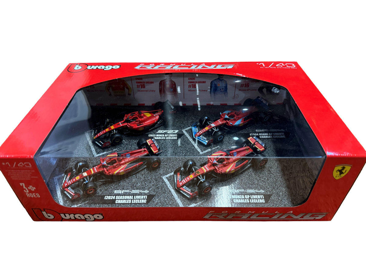 Set 4 machete Formula 1 Ferrari Charles Leclerc Formula 1 2023-2024 - 1/43 Bburago