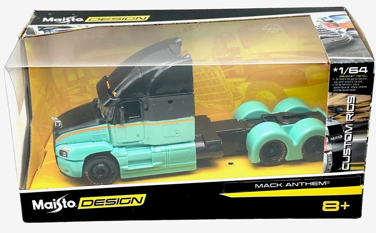 Camion Cap Tractor Mack Anthem negru/turquoise - 1/64 Maisto Design