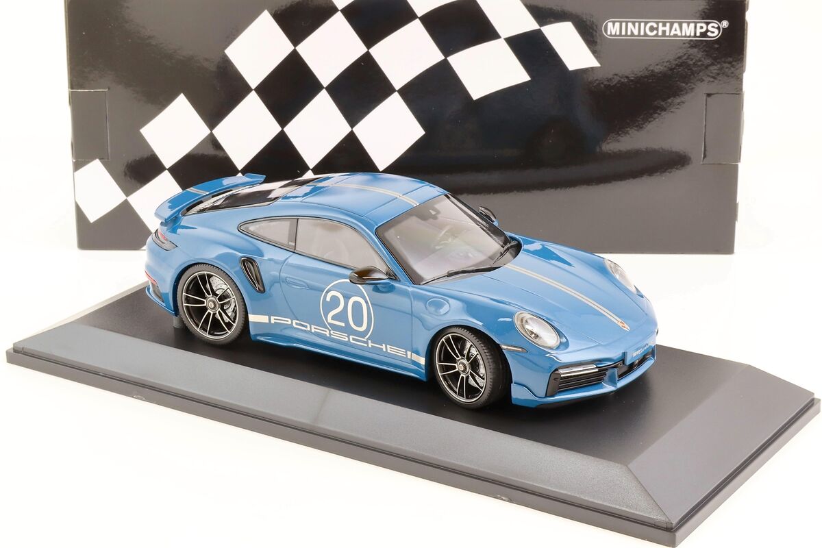 Porsche 911 Turbo S cu pachet sport 2021 albastru 1/504 pcs - 1/18 Minichamps