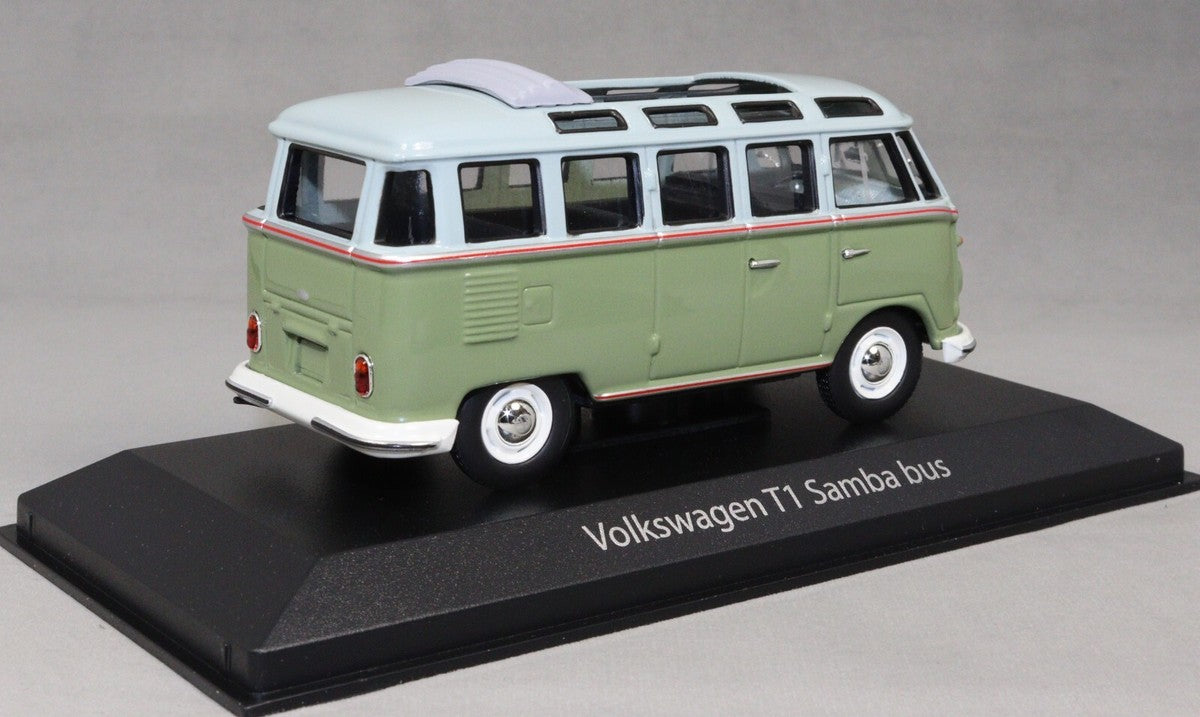 Volkswagen T1 Samba bus gri/verde cu vitrina plexiglass - 1/43 Maxichamps