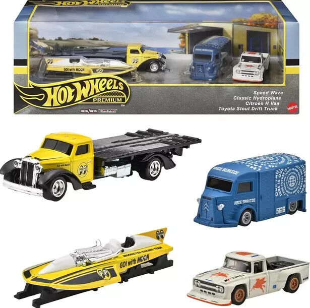 Set 4 machete Speed Waze,Classic Hydroplane,Citroen H Van si Toyota Stout Drift Truck - 1/64 HW Premium