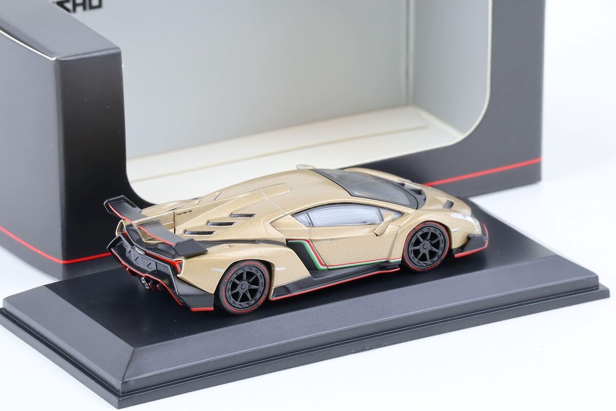 Lamborghini Veneno gold cu vitrina plexiglass - 1/64 Kyosho