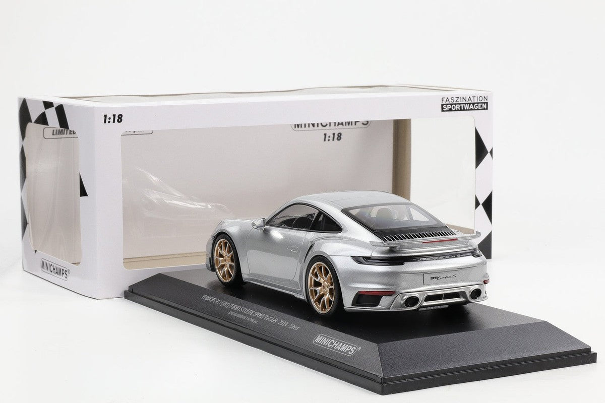 Porsche 911 (992) Turbo S Coupe Sport argintiu cu jante aurii 2024 1/300pcs - 1/18 Minichamps