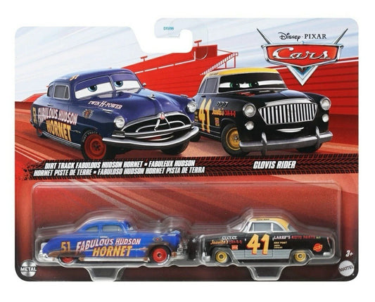 Set 2 masinute metalice Fabuloso Hudson Hornet pista de Terra si Clovis Rider - 1/55 Cars