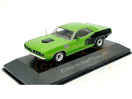 Macheta Plymouth Hemi Cuda 1971 cu vitrina plexiglass - 1/43 Altaya