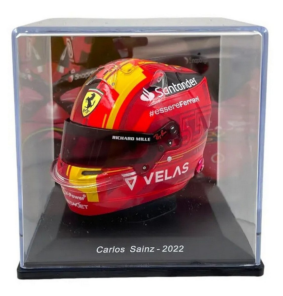 Casca Carlos Sainz jr. Ferrari #55 4th Spain GP Formula 1 2022 cu vitrina plexiglass - 1/5 Spark