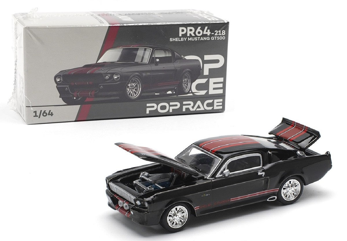 Shelby Mustang GT500 negru cu dungi rosii - 1/64 Pop Race