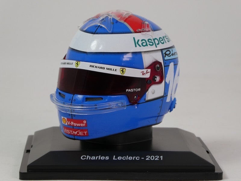 Casca Charles Leclerc Scuderia Ferrari #16 Monaco GP 2021 cu vitrina plexiglass - 1/5 Spark