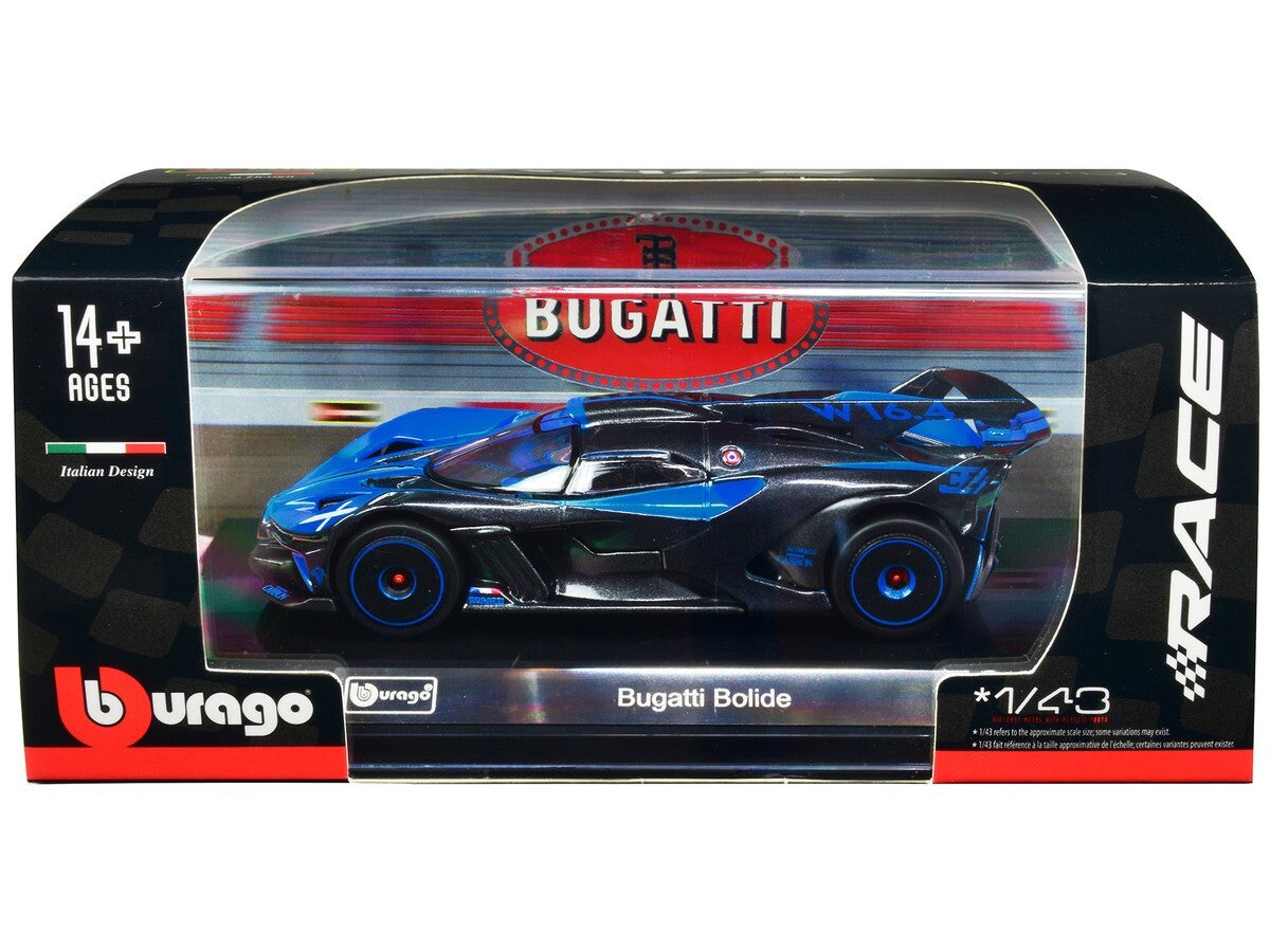 Bugatti Bolide gri/albastru cu vitrina plexiglass - 1/43 Bburago