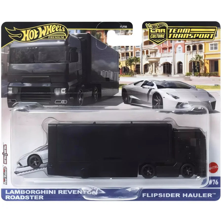 Set Transportor Flipsider Hauler cu Lamborghini Reventon Roadster - 1/64 Hot Wheels