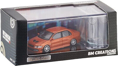 Mitsubishi Lancer Evolution VII custome orange cu roti de schimb si vitrina plexiglass - 1/64 BM Creations Junior