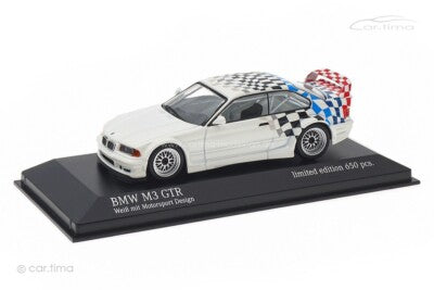 BMW M3 GTR E36 1993 alb Motorsport design 1/650pcs cu vitrina plexiglass - 1/43 Minichamps