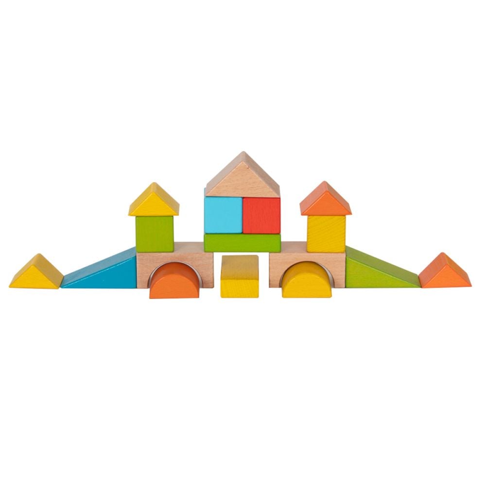 Jucarie de tras din lemn si cuburi de construit - Woody
