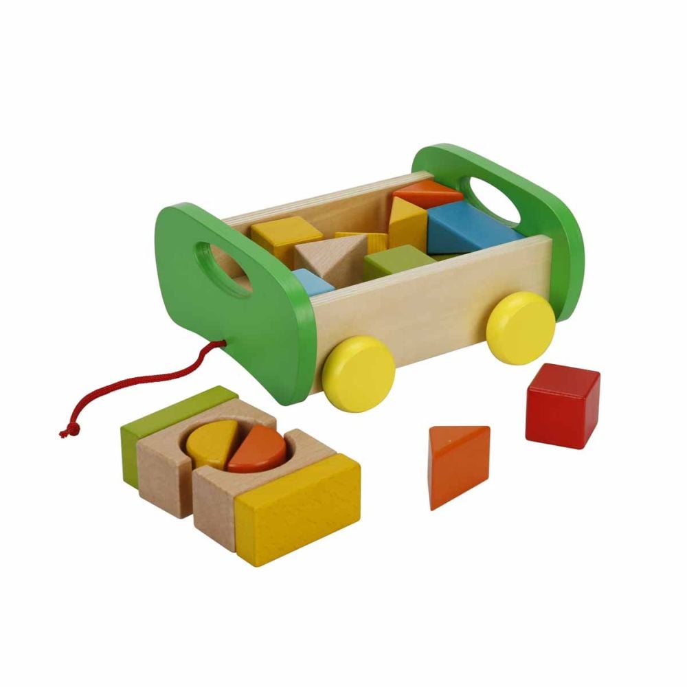 Jucarie de tras din lemn si cuburi de construit - Woody