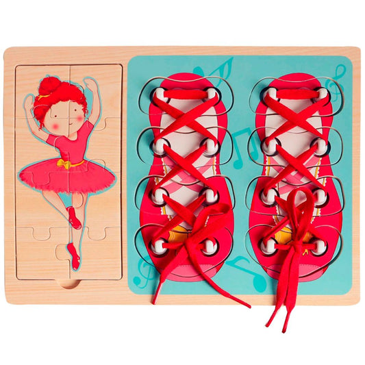 Puzzle din lemn , Sireturi rosii pentru pantofi 16 piese - Sunman