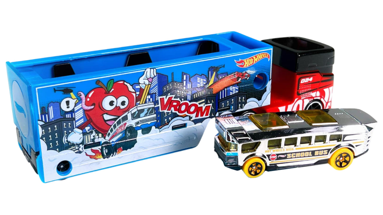 Camion Pencil Pusher Super Rigs cu masinuta - 1/64 Hot Wheels