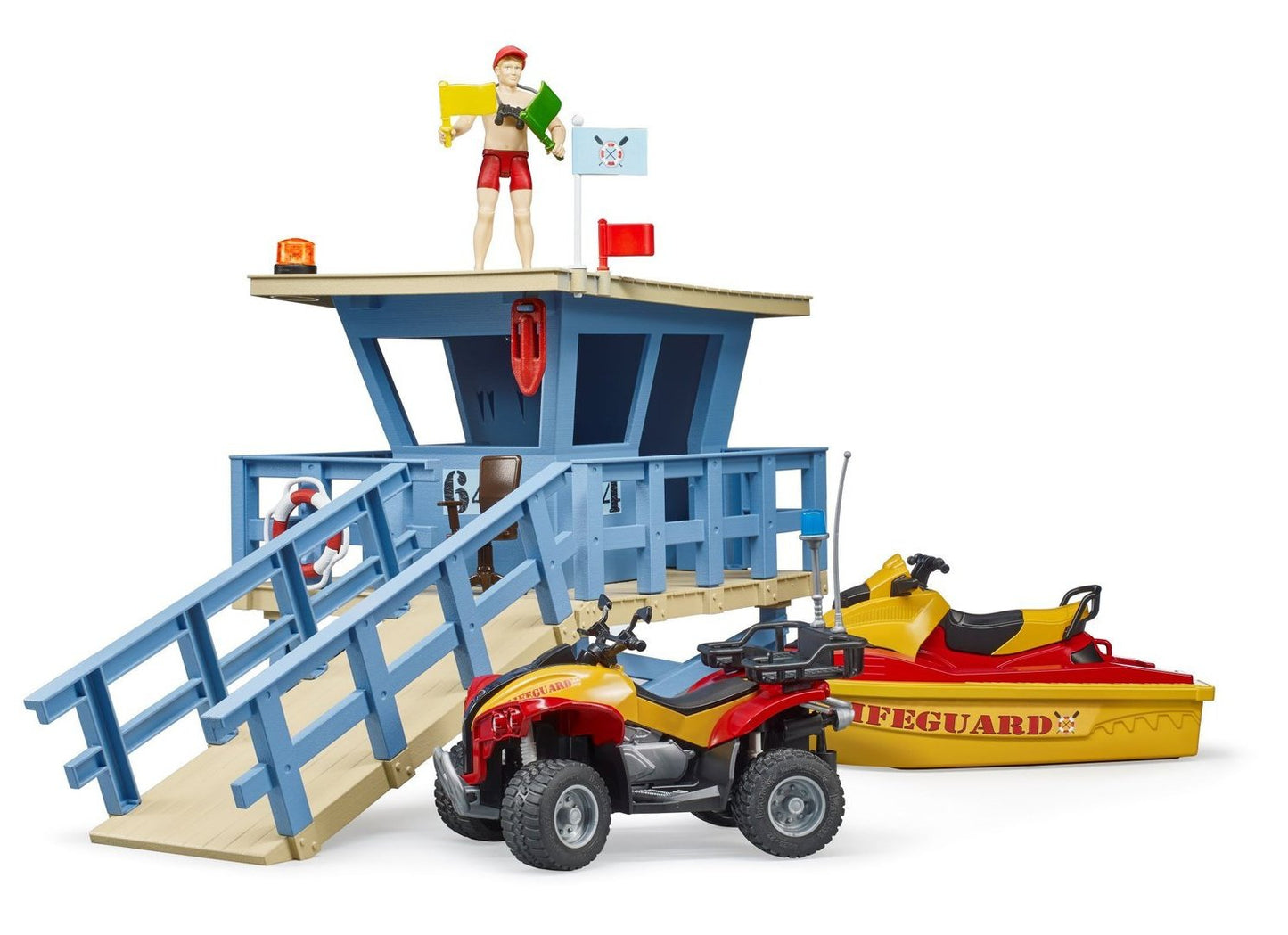 BRUDER 62780 - Foișor serviciu salvamari, cu ATV, jet ski și salvamar