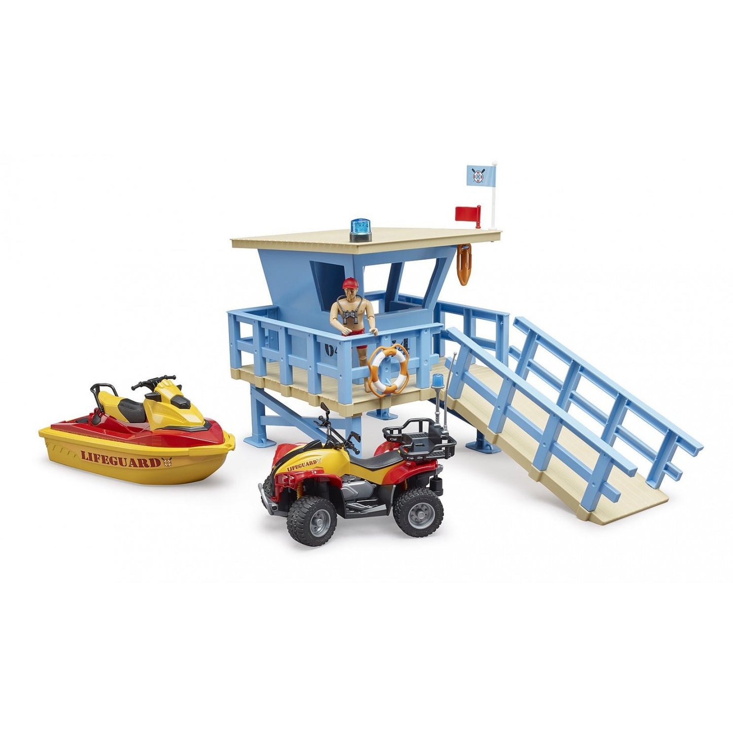 BRUDER 62780 - Foișor serviciu salvamari, cu ATV, jet ski și salvamar