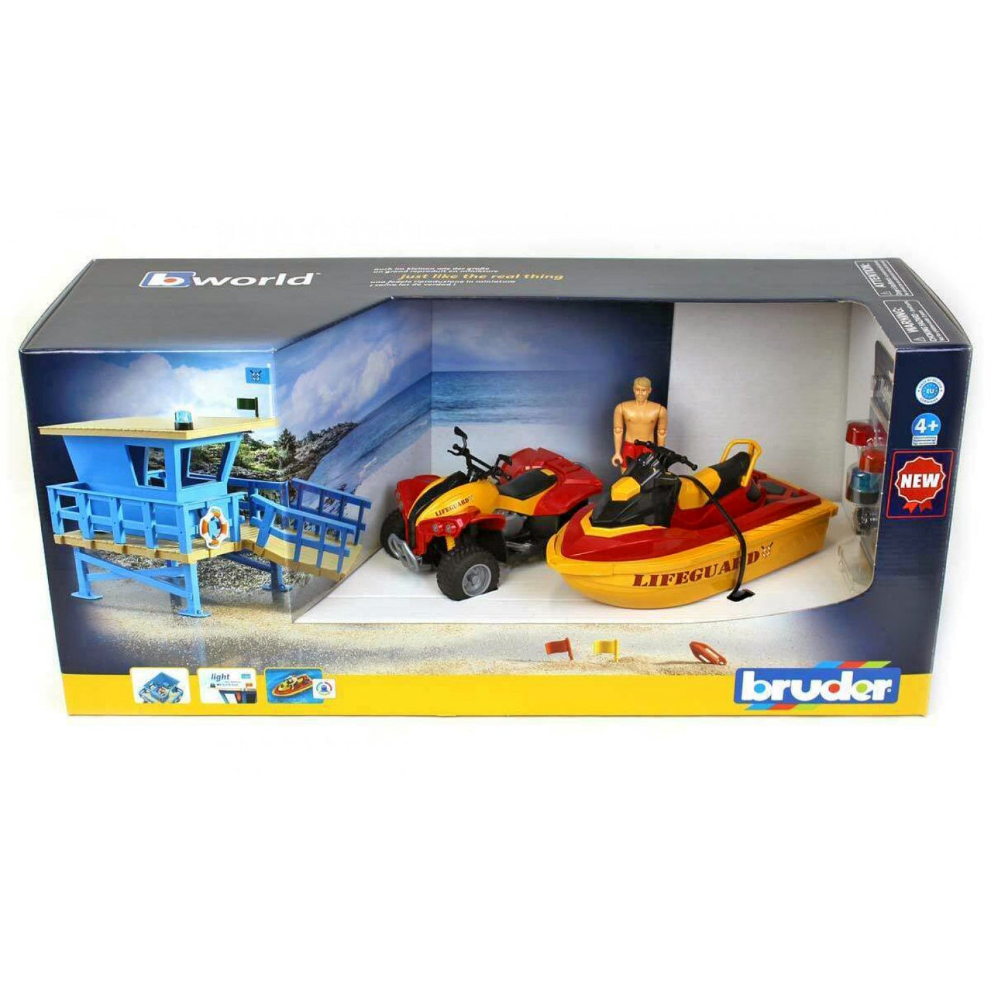 BRUDER 62780 - Foișor serviciu salvamari, cu ATV, jet ski și salvamar