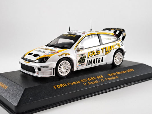 Ford Focus RS WRC #46 Rally Monza 2006 V.Rossi - C.Cassina cu vitrina plexiglass - 1/43 Ixo Models