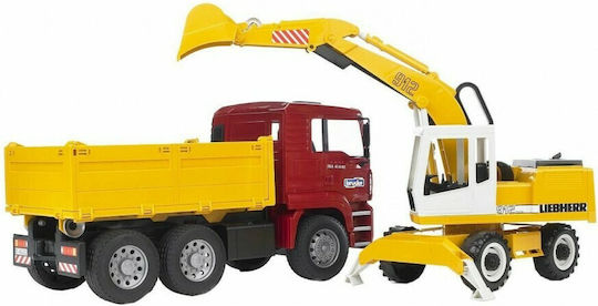 BRUDER 02751 - Camion basculabil MAN cu excavator Liebherr