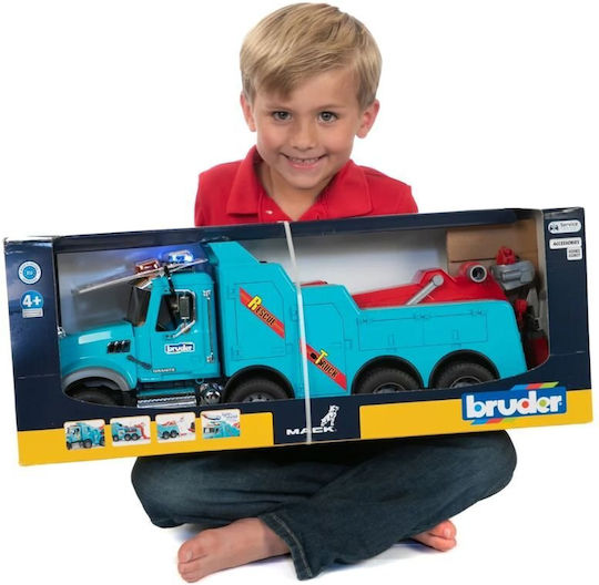 BRUDER 02831 - Camion de remorcare Bruder MACK Granite cu lumini si sunet, macara si troliu